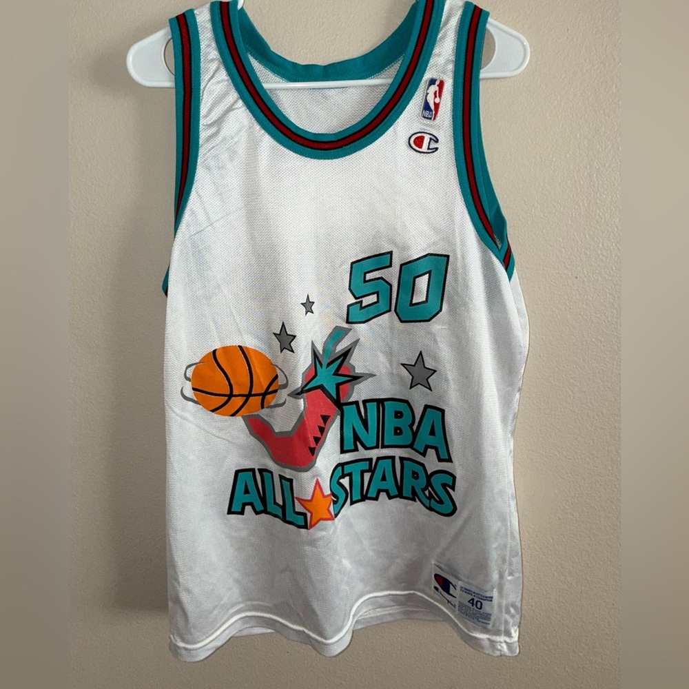NBA Champion David Robinson 1996 White & Aqua All Star Basketball Jersey size 40